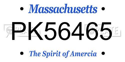 PK56465 Massachusetts License Plate