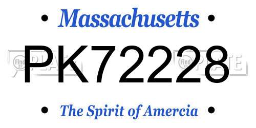 PK72228 Massachusetts License Plate
