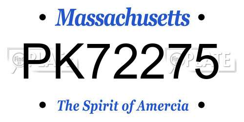 PK72275 Massachusetts License Plate