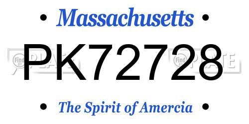 PK72728 Massachusetts License Plate