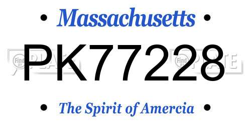 PK77228 Massachusetts License Plate