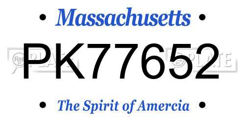 PK77652 Massachusetts License Plate