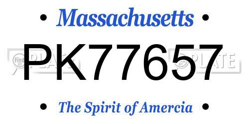 PK77657 Massachusetts License Plate