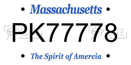 PK77778 Massachusetts License Plate