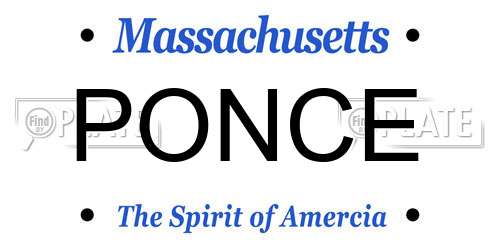 PONCE Massachusetts License Plate