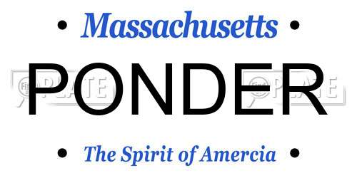 PONDER Massachusetts License Plate