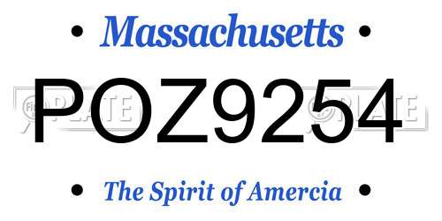 POZ9254 Massachusetts License Plate