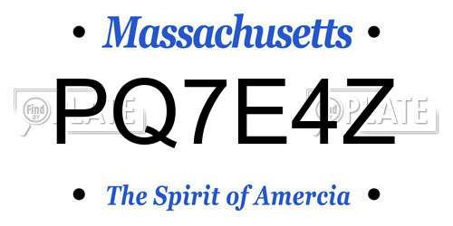 PQ7E4Z Massachusetts License Plate