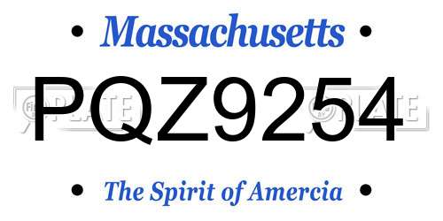 PQZ9254 Massachusetts License Plate