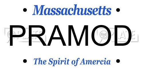PRAMOD Massachusetts License Plate