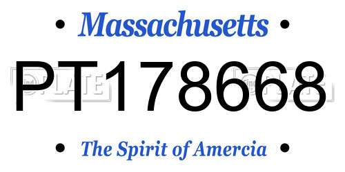 PT178668 Massachusetts License Plate