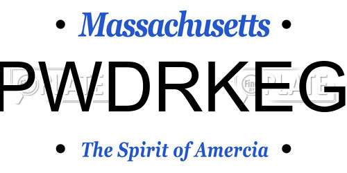 PWDRKEG Massachusetts License Plate