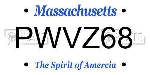 PWVZ68 Massachusetts License Plate