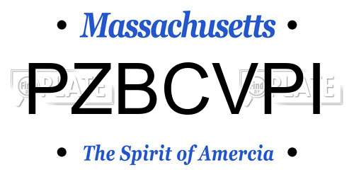 PZBCVPI Massachusetts License Plate