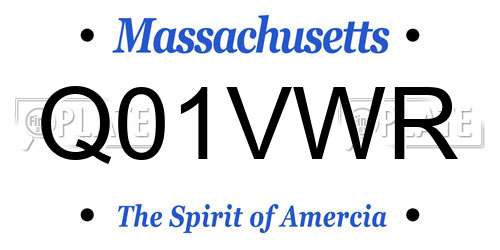 Q01VWR Massachusetts License Plate