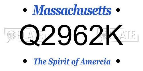 Q2962K Massachusetts License Plate