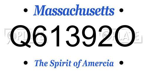 Q61392O Massachusetts License Plate