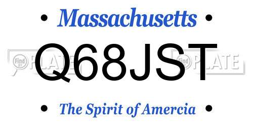 Q68JST Massachusetts License Plate