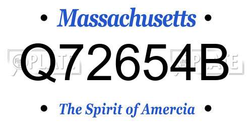 Q72654B Massachusetts License Plate