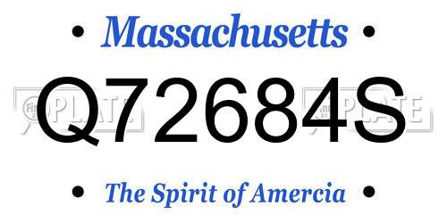 Q72684S Massachusetts License Plate