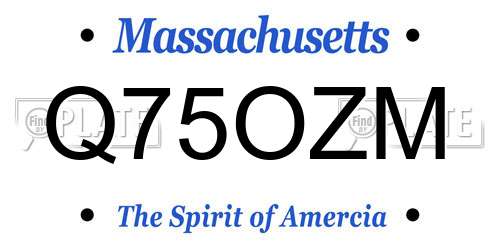 Q75OZM Massachusetts License Plate