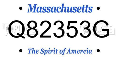 Q82353G Massachusetts License Plate