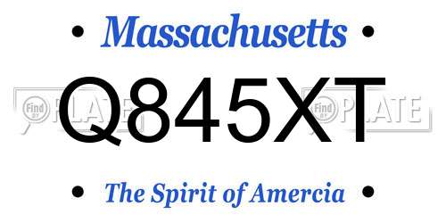 Q845XT Massachusetts License Plate