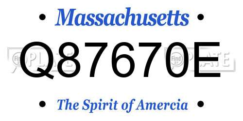 Q87670E Massachusetts License Plate