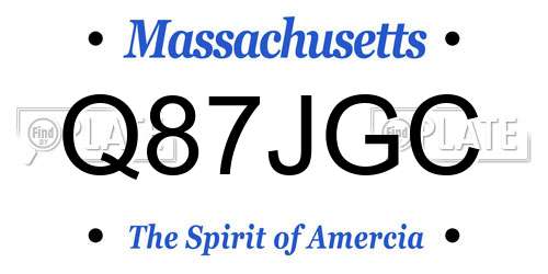 Q87JGC Massachusetts License Plate