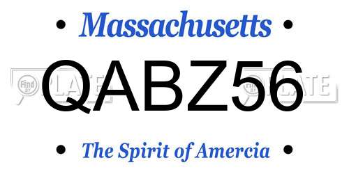 QABZ56 Massachusetts License Plate
