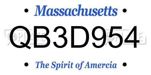 QB3D954 Massachusetts License Plate