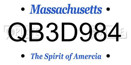 QB3D984 Massachusetts License Plate