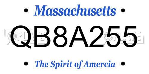 QB8A255 Massachusetts License Plate