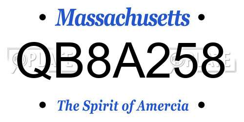 QB8A258 Massachusetts License Plate
