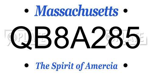 QB8A285 Massachusetts License Plate