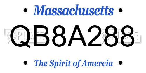 QB8A288 Massachusetts License Plate