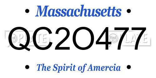 QC2O477 Massachusetts License Plate