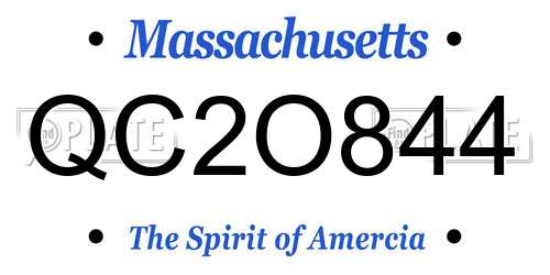 QC2O844 Massachusetts License Plate