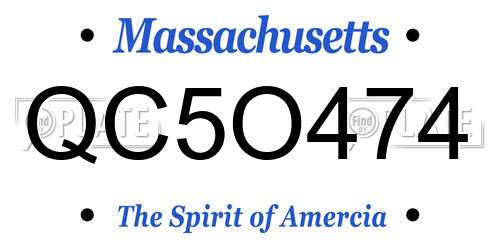 QC5O474 Massachusetts License Plate