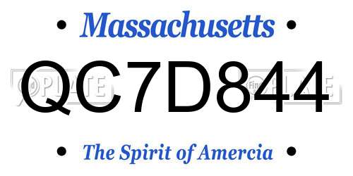 QC7D844 Massachusetts License Plate