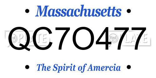 QC7O477 Massachusetts License Plate