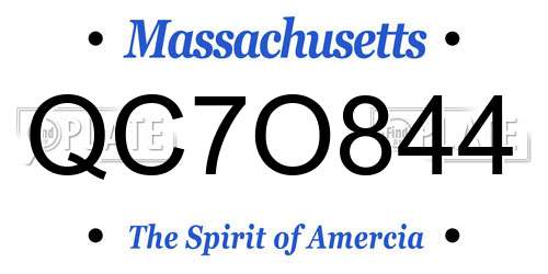 QC7O844 Massachusetts License Plate