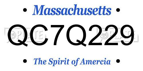 QC7Q229 Massachusetts License Plate