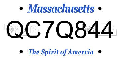 QC7Q844 Massachusetts License Plate