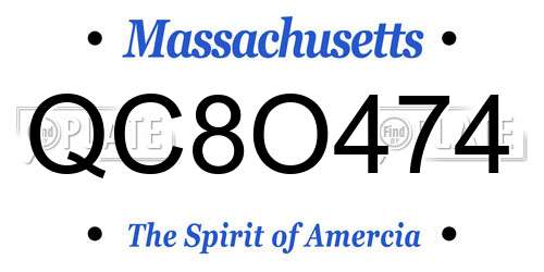QC8O474 Massachusetts License Plate