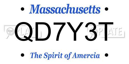 QD7Y3T Massachusetts License Plate