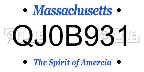 QJ0B931 Massachusetts License Plate