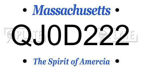 QJ0D222 Massachusetts License Plate