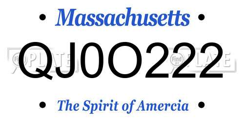 QJ0O222 Massachusetts License Plate