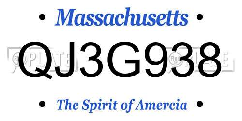 QJ3G938 Massachusetts License Plate